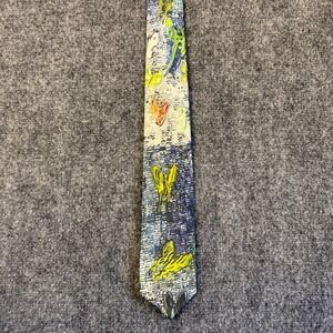 Hunt Slonem Mens 100% Silk Hand Made Necktie Butterfly Abstract Art Tie
